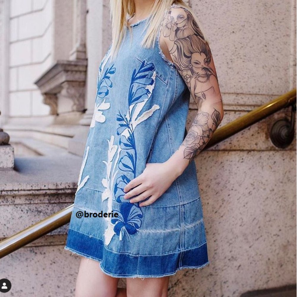 ANTHROPOLOGIE Denim Leaves Shift Dress - Picture 7 of 8